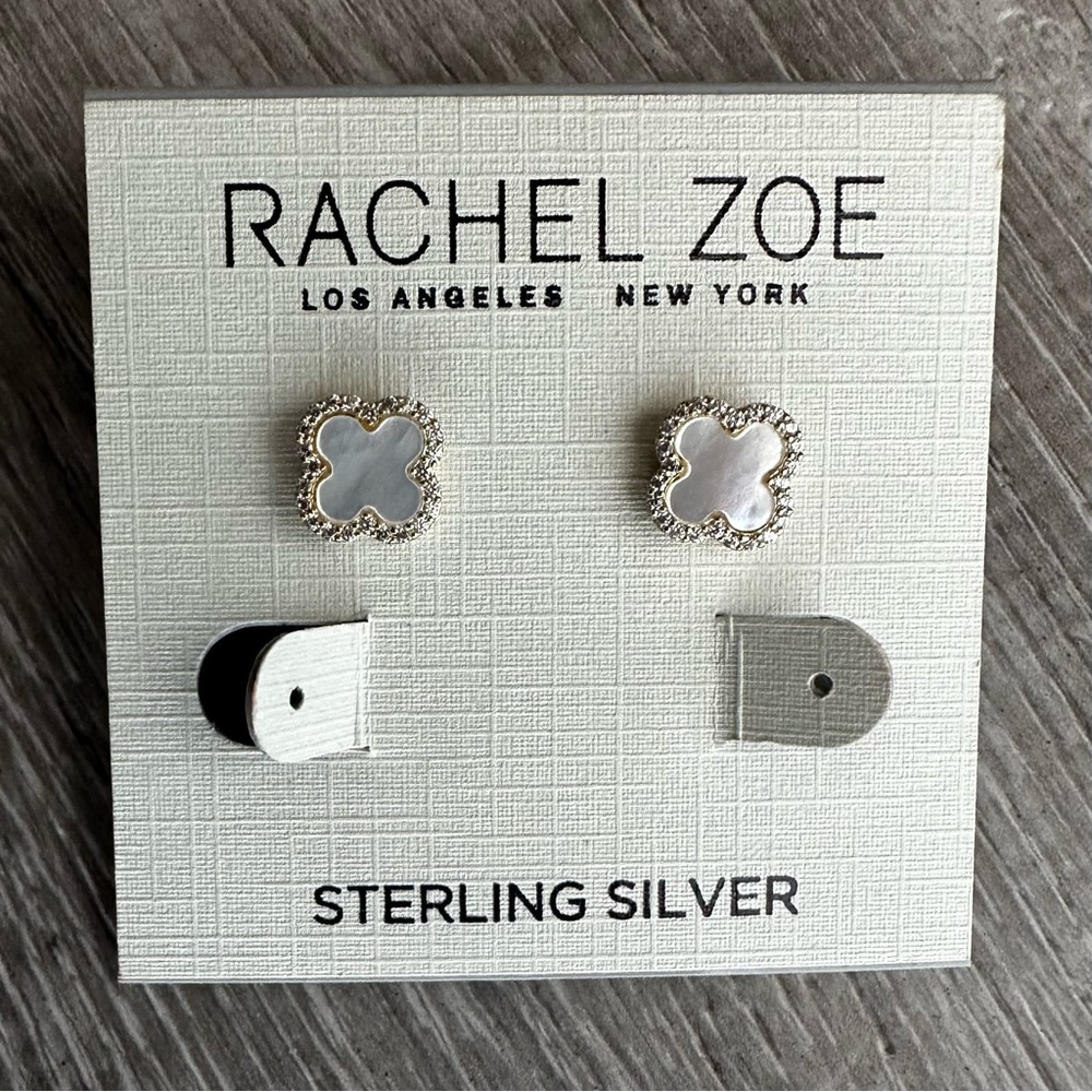 Rachel Zoe, Clover Earrings, Gold-Plated Sterling Silver with Mother of Pearl